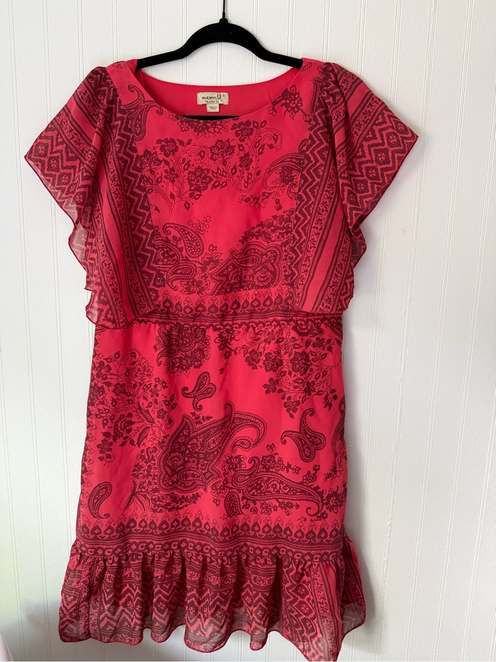ONE WORLD Coral Paisley Ruffle-Hem Midi Dress